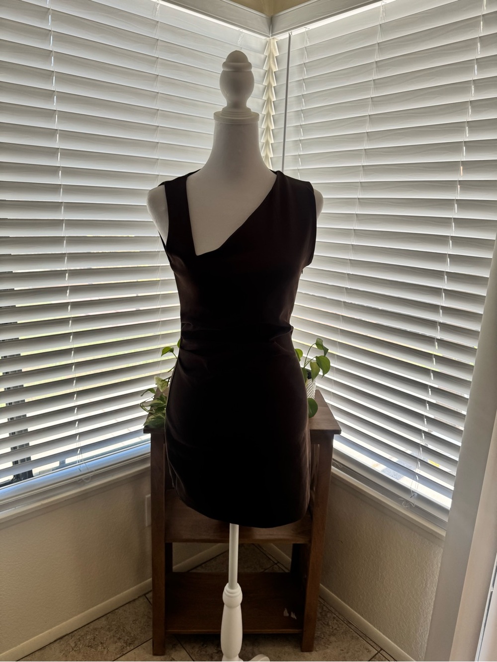 Sleek Black Asymmetric Neckline Women's Dress